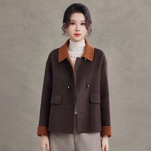 美拉德高级感双面样大衣女短款小个子2026新款秋冬呢子妈妈装大衣