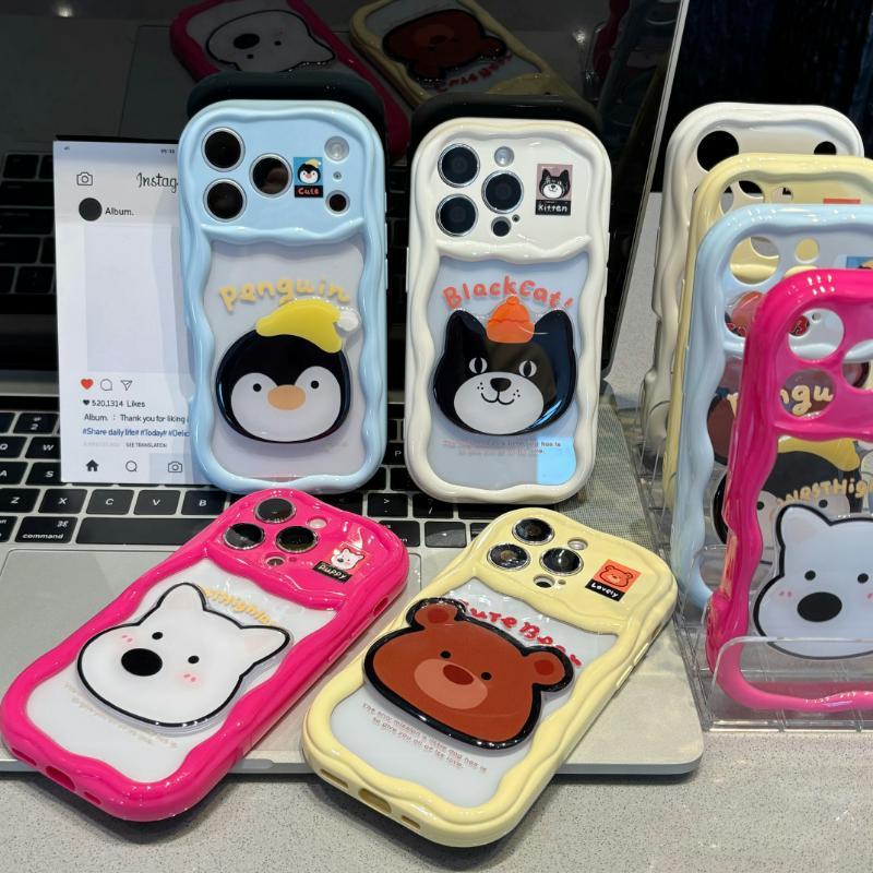 日韩卡通动物头像贴片适用苹果18promax手机壳iPhone17/16pro多巴胺奶油壳15大视窗13男女14pro全包12保护套