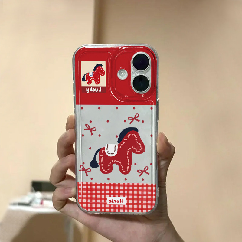 红色小马适用苹果17/16promax手机壳iPhone15华为mate60pro透明Pura70荣耀300女reno13保护套vivos20软小米17