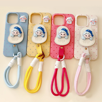 ins风波点朵拉支架适用iPhone15/16promax手机壳14plus创意13pro带挂绳12/11高级感华为Pura70女款Mate60软壳