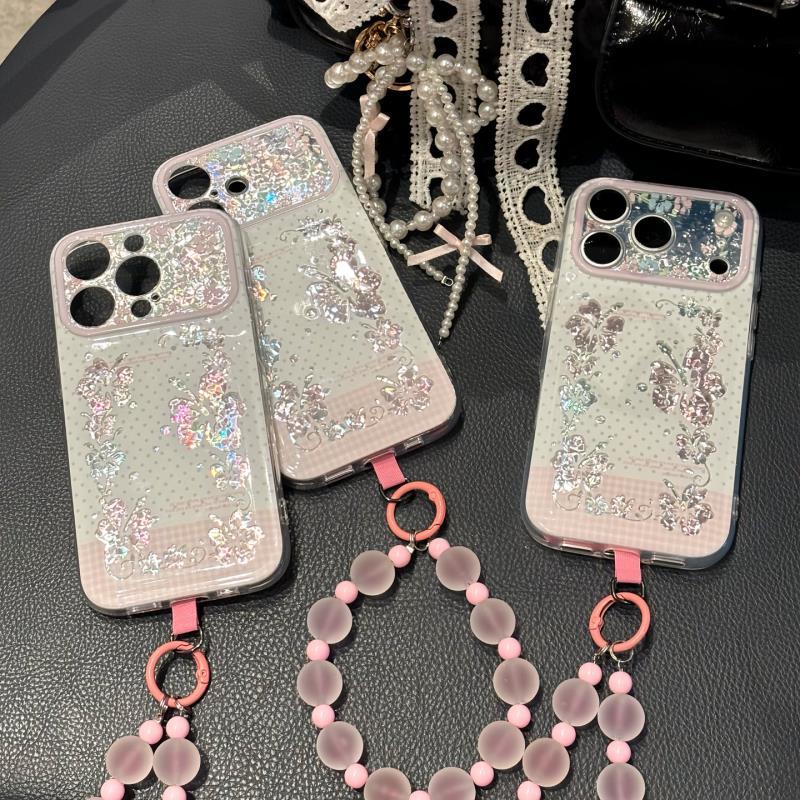 闪钻藤曼扶桑花带珠链适用iPhone18pro手机壳新款17promax高级感15pro巨好看苹果16plus防摔14/13保护套女款