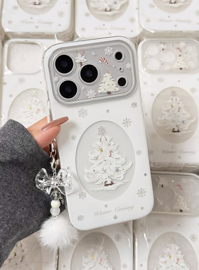 白色雪花圣诞树适用苹果17/16promax手机壳iPhone15华为mate60pro透明Pura70荣耀300女reno13保护套s20小米17