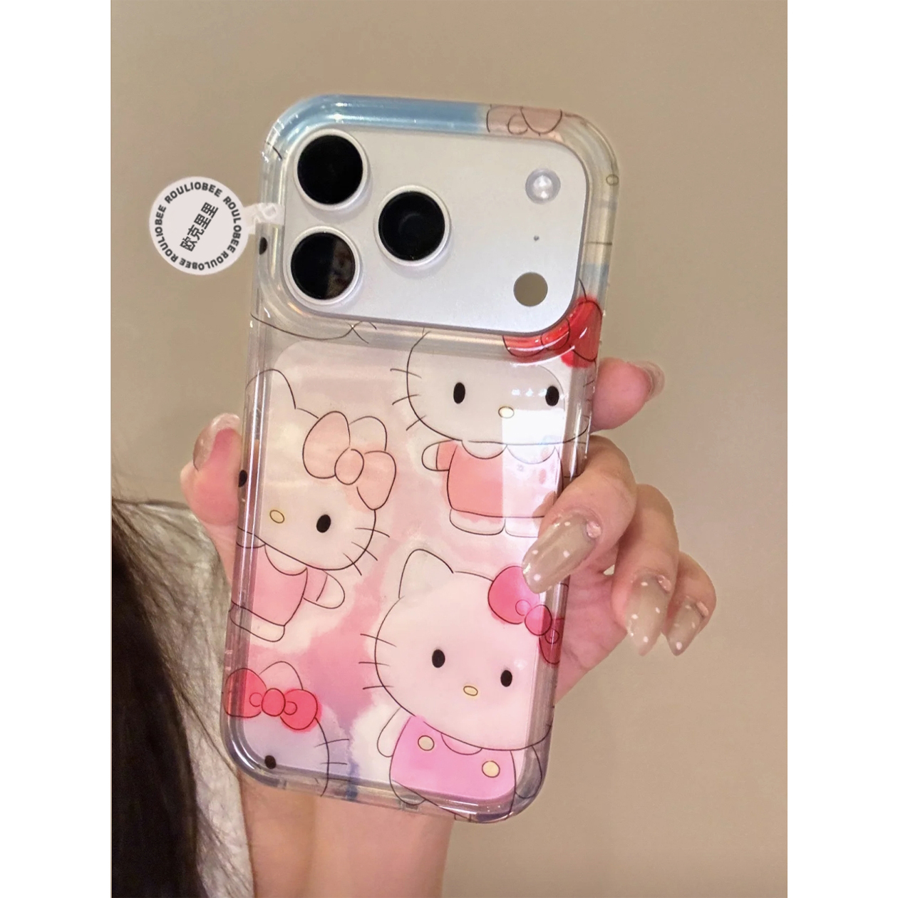 涂鸦半透Kitty适用苹果17/16promax手机壳iPhone14华为mate60pro透明Pura70荣耀300女reno13保护套s20小米15