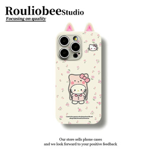 小花粉Kitty猫耳朵适用苹果16promax手机壳iphone14华为mate60pro新款Pura70荣耀300女reno13保护套s20小米15