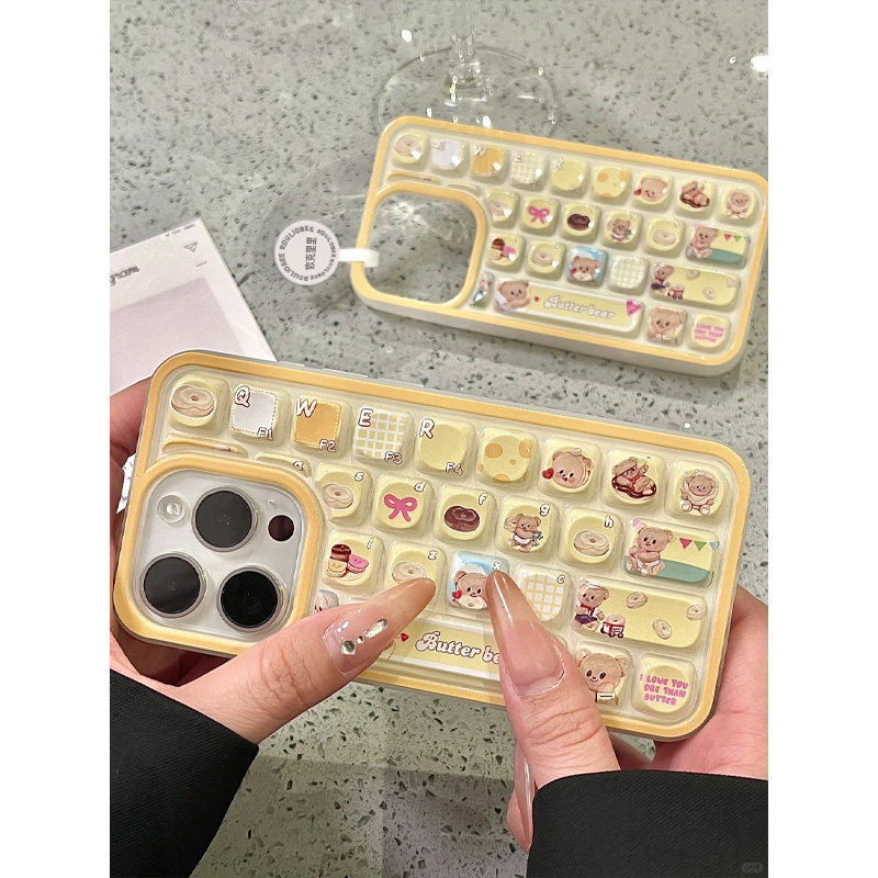 键盘壳芝士黄油小熊适用iphone16promax苹果15立体造型手机壳15pro卡通14可爱13/12防摔11硅胶16pro保护套软