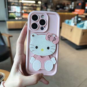 hellokitty凯蒂猫补妆镜子适用iphone14promax苹果13手机壳12可爱11新款iphone15pro网红13pro女款14全包防摔