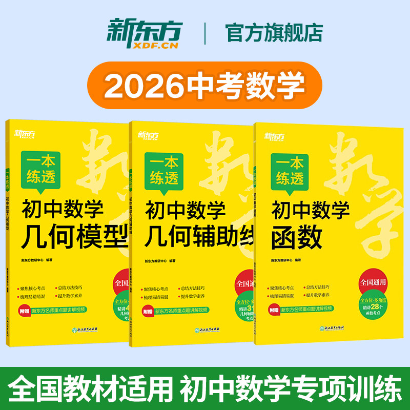 新东方一本练透初中数学函数 初中初一初二初三辅导书789年级中考数学真题训练初中几何辅助线几何模型2026中考备考资料