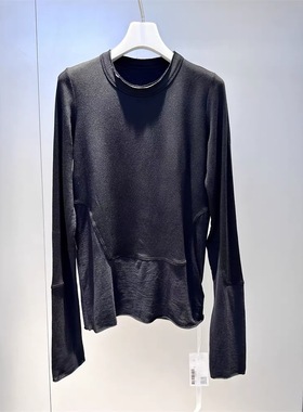 MQ21755A秋冬MACQNF时尚百搭圆领抓绒下摆拼接设计长袖打底衫女
