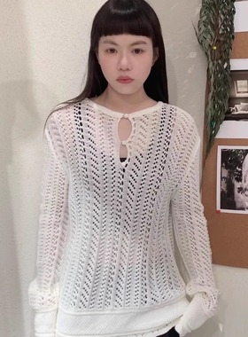 MACQNF80732MQ圆领显瘦气质长袖镂空针织衫重工编织罩衫女