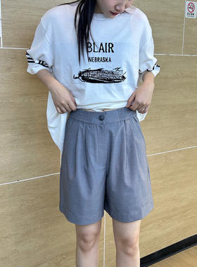 MQ22135夏季MACQNF高腰显瘦气质醋酸天丝短裤女a字阔腿休闲裤