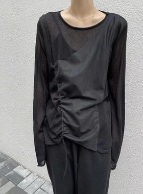 MQ/MACQNF35109春夏2024宽松显瘦个性减龄抽绳圆领长袖针织衫女