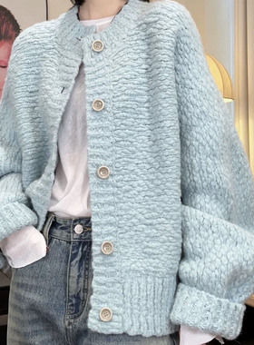 MACQNF29372BMQ高品质大肚羊毛百搭慵懒圆领毛衣开衫外套女