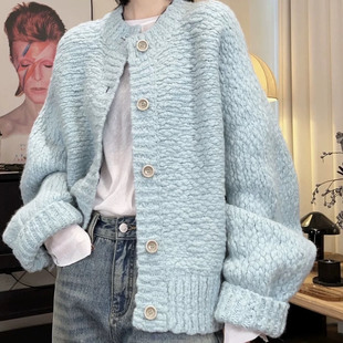 MACQNF29372BMQ高品质大肚羊毛百搭慵懒圆领毛衣开衫外套女