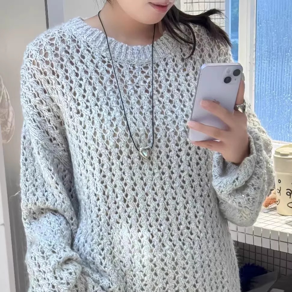 MACQNF89628MQ时尚百搭宽松显瘦设计感镂空羊毛针织衫上衣