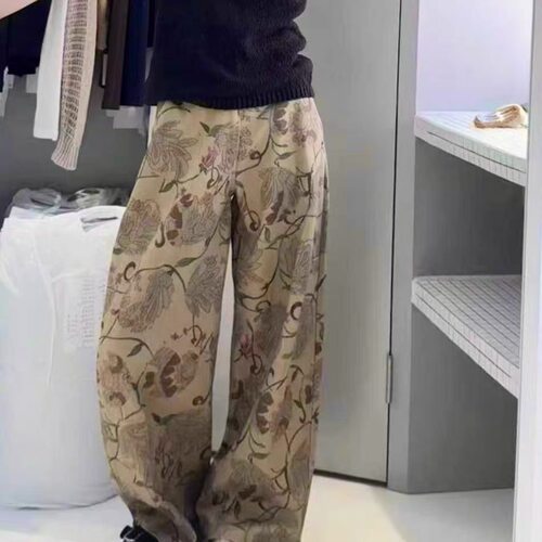 MACQNF22273AMQ高品质小众设计印花显瘦慵懒直筒裤阔腿拖地裤女