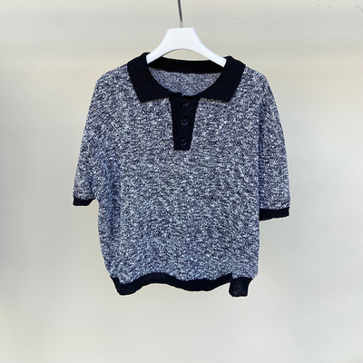 MACQNF29510MQ高品质三粒扣套头衫女休闲减龄半开扣翻领针织短袖