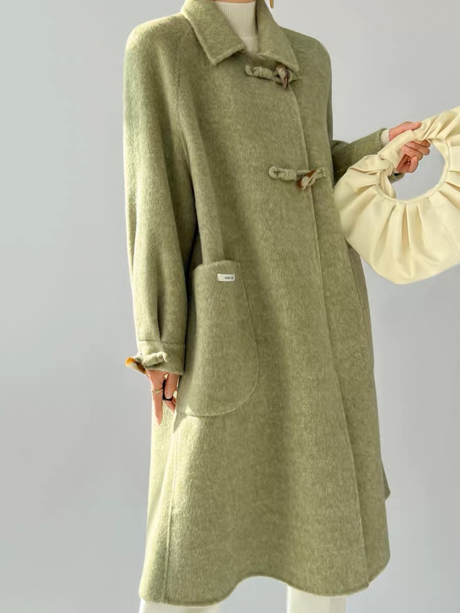 2022新款秋冬双面羊绒牛角扣时尚毛呢大衣外套