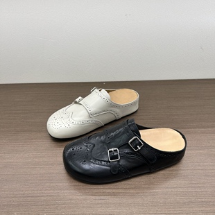 欧洲站2026新圆头英伦风增高勃肯鞋 女一脚蹬懒人雕花皮带扣包头拖