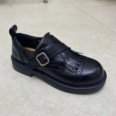 欧洲站头层小牛皮乐福女款软皮舒适2026英伦风真皮黑色小皮鞋单鞋