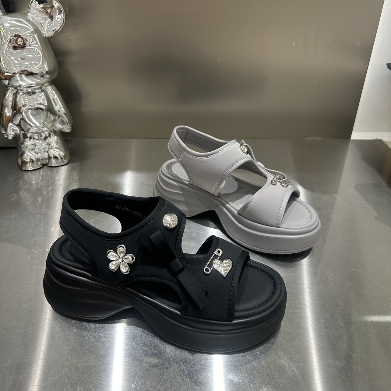 欧洲站夏季配裙子高跟凉鞋女款新款厚底增高时装凉鞋黑色罗马凉鞋