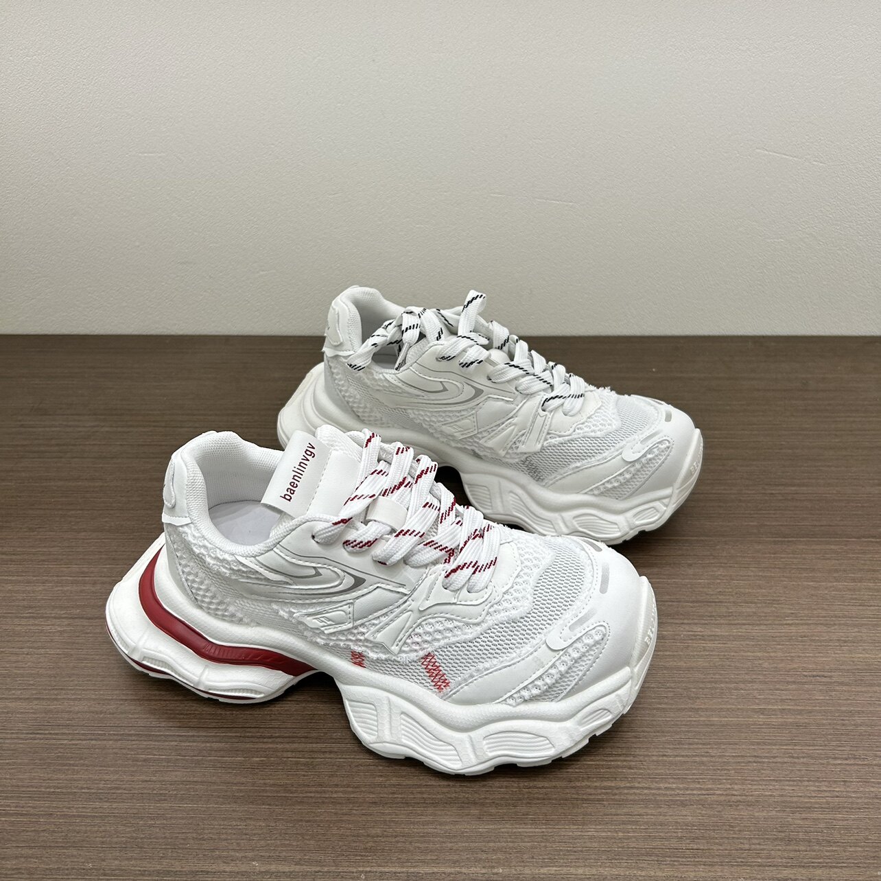 欧洲站巴家真皮厚底老爹鞋女2026春季网面透气百搭增高休闲运动鞋