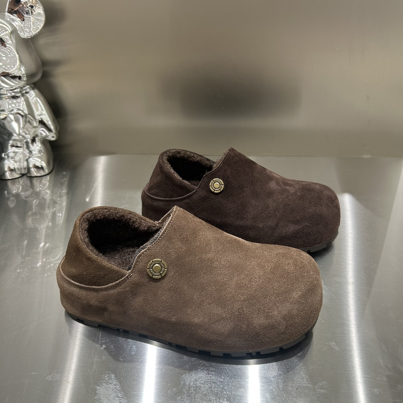 欧洲站女鞋牛皮~加薄绒可两穿全包一脚蹬增高小土豆软面豆豆勃肯