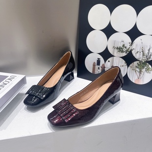 欧洲站职业正装浅口单鞋通勤商务2025秋季新款小皮鞋高跟厚底女鞋