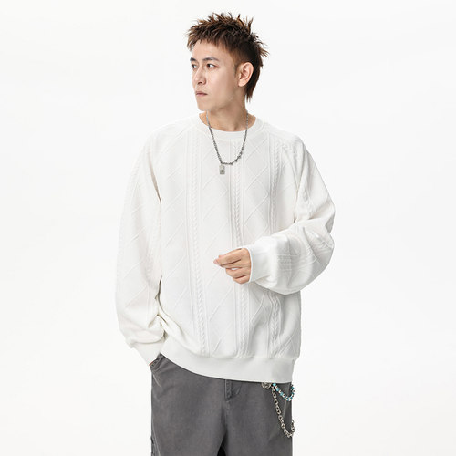 「设计师品牌」立体菱形花纹卫衣男秋季潮牌宽松bf慵懒风套头上衣