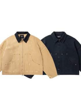 「设计师品牌」翻领复古废土风做旧破坏大口袋廓形夹克