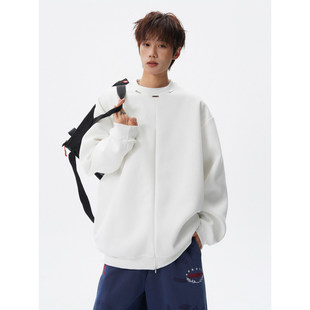 2026春款手工金属标圆领卫衣设计感大码半拉链上衣外套