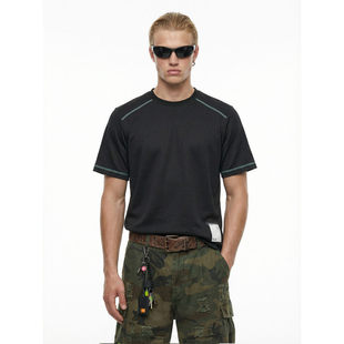 「设计师品牌」撞色线运动短袖春夏新品美式街头潮牌风宽松休闲T