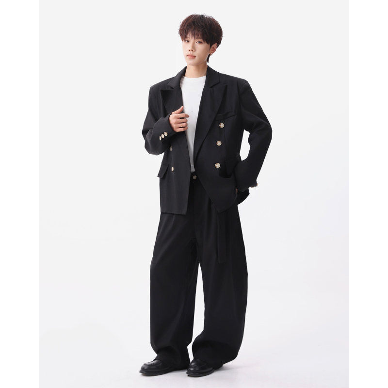韩版休闲西装套装外套高级痞帅宽松韩版西服外套西裤整套