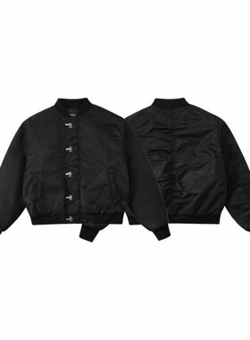 「设计师品牌」LOEWE同款秋冬门襟搭扣设计飞行棉夹克