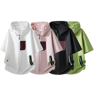 「设计师品牌」多巴胺彩色连帽防晒工装短袖冲锋衣男女同款