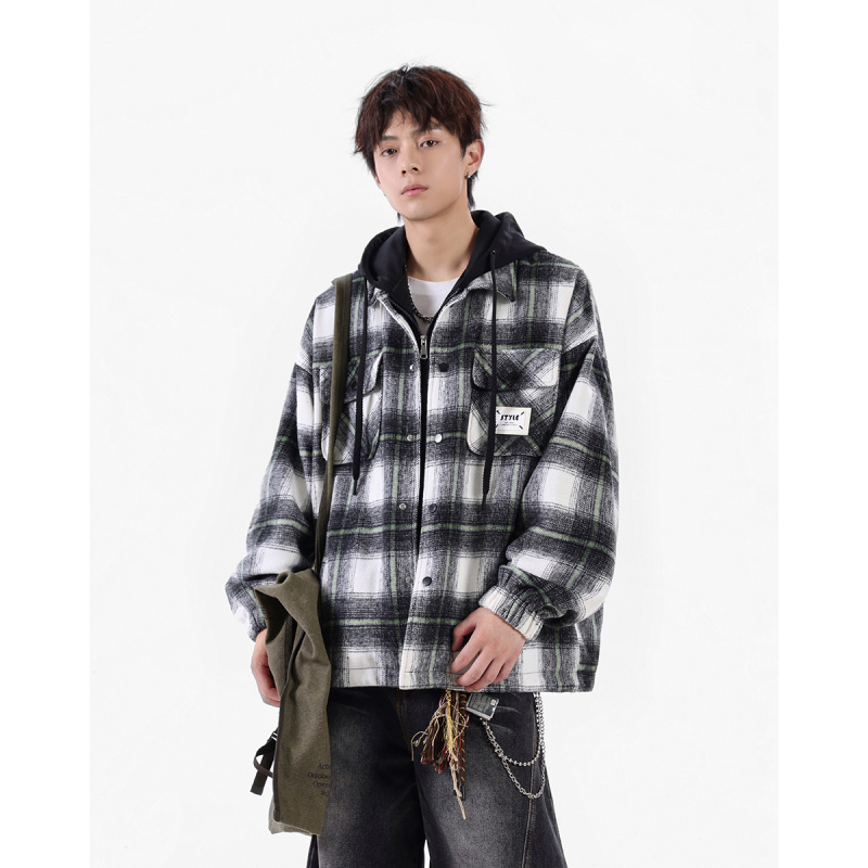 「设计师品牌」25秋新款假两件高级感格子潮牌夹克呢外套