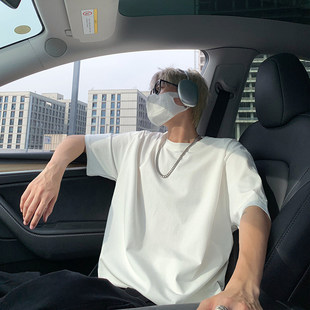 美国嘻哈大码宽松街舞BBOY重磅圆领纯色打底短袖男女T恤潮