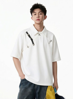 「设计师品牌」夏款男女T恤皮带金属扣POLO衫宽松短袖汗衫