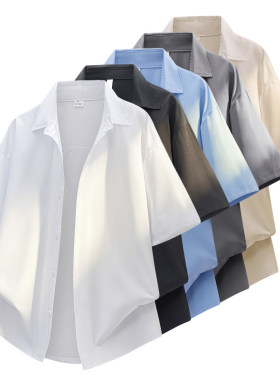 「设计师品牌」短袖衬衫男夏季新款港风宽松大码五分袖冰丝垂感