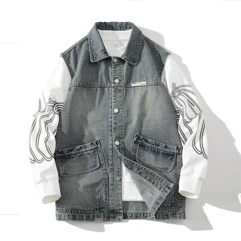 「设计师品牌」春秋复古做旧休闲简约软牛仔马甲外套男,男装,常规马甲,淘宝优惠券,粉丝福利购,淘宝优惠卷