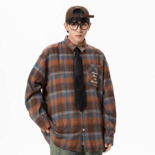 「设计师品牌」长袖时尚春秋格子衬衫