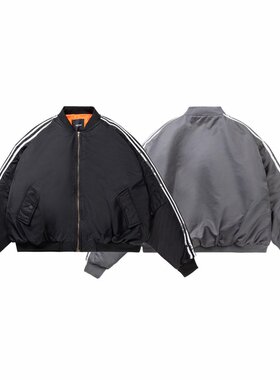 AD秀款巴家联名三条扛织带大廓形飞行棉服bomber夹克