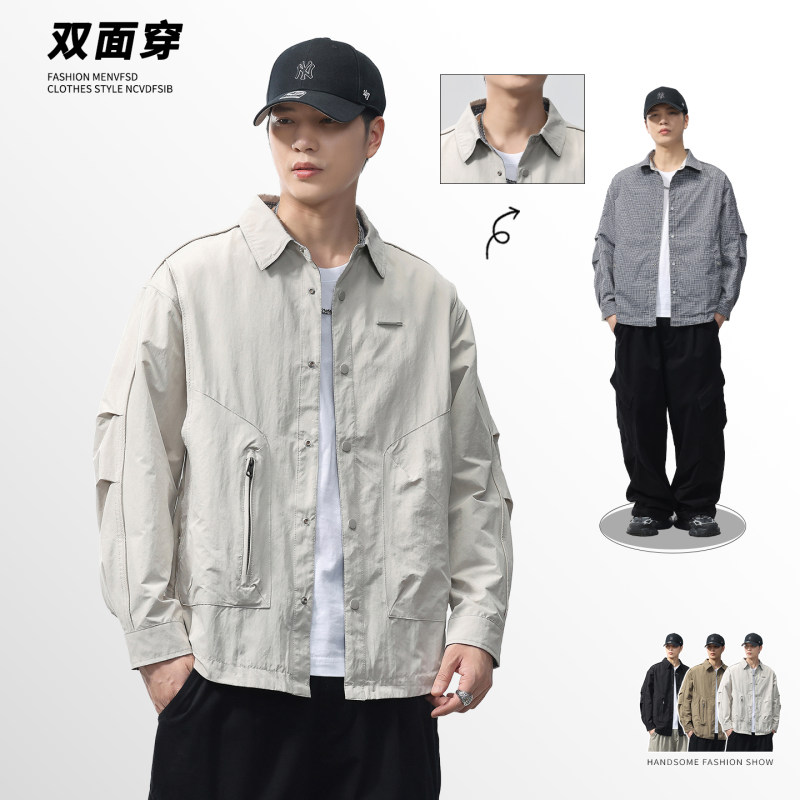 「设计师品牌」老钱风三防双面穿反面千格鸟衬衫夹克外套