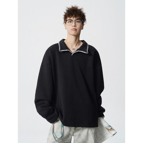 「设计师品牌」亨利领手缝线设计感百搭麦穗纹大码卫衣