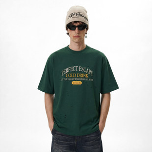 「设计师品牌」复古小高领割烂短袖春夏潮牌美式街头做旧上衣T恤