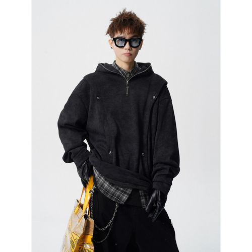 「设计师品牌」扎染脏脏布大码设计感连帽卫衣