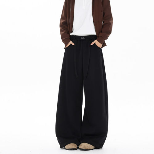 「设计师品牌」加绒休闲裤男宽松微窄大码弯刀裤