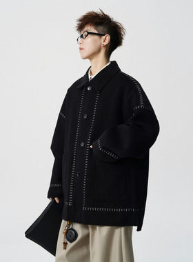 「设计师品牌」冬季男士短款高级感夹棉翻领毛呢外套