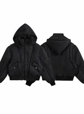 「设计师品牌」门襟双拉链大廓形空军连帽飞行