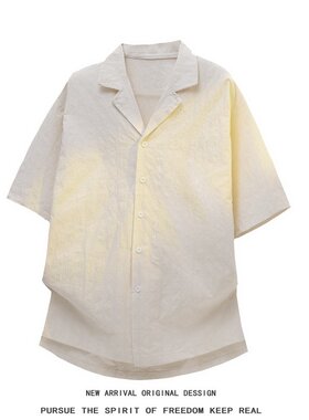 「设计师品牌」夏季西服领衬衫男个性肌理感格纹潮男宽松衬衣上衣