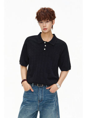 「设计师品牌」高品质清凉夏季翻领老钱风针织衫短袖T恤